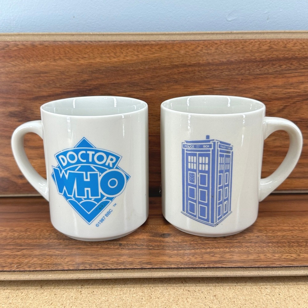 Vintage Doctor Who Mug Lot of 2 Disappearing Tardis BBC 80s Tea Cup PBS 1989